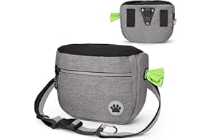 Xoolkly Dog Treat Pouch for Dog Training and Walking Dog Treat Bag with Adjustable Belt 3 Ways to Wear Dog Walking Bag with Poop Bag Holder, Grey