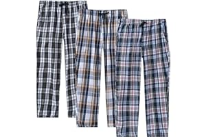 MoFiz Hombre Pantalón de Pijama Largo Casual Patalones a Cuadros de Algodón y Poliéster con Bolsillos