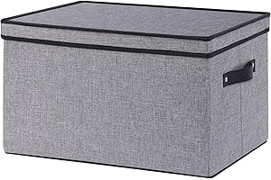 YheenLf 1 Pack Aufbewahrungsbox mit Deckel, faltbare Stoffbox mit Griff, verwendet für die Aufbewahrung von Kleidung, Bücher, Grau, 33x23x18cm