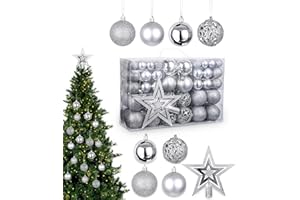 NEFLSI Zestaw 101 Bombek Srebrnych - Plastikowe Ozdoby Choinkowe - Dekoracja Ślubna