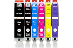 Amaprint 6 XL Wkłady atramentowe kompatybilne z Canon PGI-580 CLI-581 Kartridże dla Pixma TS8100 TS8150 TS8151 TS8152 TS8200 TS8250 TS8251 TS8252 TS8300 TS8350 TS8351 TS8352 TS9100 TS9150 TS9155