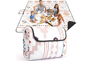 CUSHSUNR Waterproof Picnic Blanket, 200x200 cm Extra Large Outdoor Picnic Mat for Beach Camping, Soft Cotton Thick Padding Foldable&Washable&Sandproof Travel Rug With Carrying Handle for Family,Hiking,Garden
