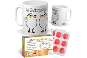 MUNDOHUEVO Pack taza No me toques los huevos + caramelos HuevoProfeno | Regalo divertido original para cumpleaños, amigos invisibles y compañeros
