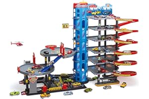 TIKTAKTOO Set di giochi per parcheggio con auto e molti accessori per bambini, garage auto, garage, auto giocattolo parzialmente con elicottero con stazione di servizio