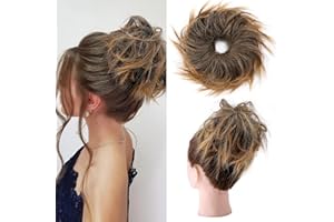 S-NOILITE Fashion Tousled Hair Extensions Hairpiece Scrunchie Straight Elastic updo Scrunchy BUN Brown Blonde Instant Ponytail wig Hairdo Brown mix Gold Blonde