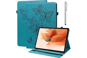 GLANDOTU Samsung Galaxy Tab A7 Lite Case 8.7 inch (SM-T220/SM-T225), Pen Holder Fold Stand Function Cover, Embossed butterfly Folio Flip Wallet PU Leather Tablet Case (with Stylus pen) 【Blue】