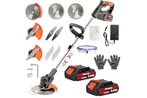 BAVPELP Rasentrimmer mit Akku, 3 in 1 Akku-rasentrimmer mit 2 × 2.0Ah Akku, 3 Arten von Schneidklingen, Verstellbarer Griff, 90°Schwenkbarem Kopf Für Garten/Rasen/Haus/Straße