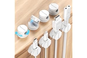 Nearockle magnetyczne uchwyty na kable, 8 sztuk, obracane, klipsy do kabli, ulepszone, mocne, magnetyczne, samoprzylepne, na biurko, stolik nocny, kabel do ładowania (białe)