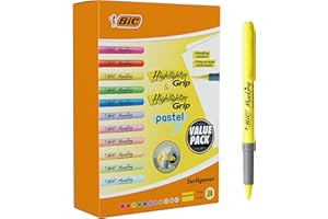 BIC Highlighter Grip & Highlighter Grip Pastel, Perfect For The Classroom, Office, Or Christmas, Assorted Colours, Pack of 24 [Amazon Exclusive]