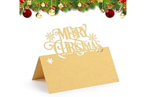 HOMO TRENDS Christmas Table Name Place Cards, 50pcs Merry Christmas Name Place Cards for Table Setting, Gold Name Place Card Holders for Xmas Party Favor Decoration or Wedding Supplies