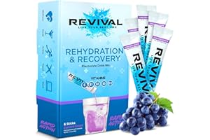 REVIVAL SHOTS Revival Rapid Rehydration, Electrolytes Powder - High Strength Vitamin C, B1, B3, B5, B12 Supplement Sachet Drink, Effervescent Electrolyte Hydration Tablets - 6 Pack Concord Grape