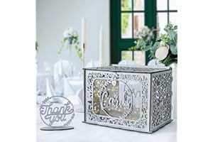 OurWarm Silver Wedding Card Box with Lock, Wooden Gift Card Box for Wedding Reception with Clear Window and Light, Wedding Envelope Money Card Box for Party Graduation Birthday Baby Shower Decorations