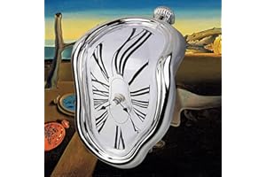 FAREVER Schmelzende Uhr, Salvador Dali Uhr, geschmolzene Uhr für dekoratives Zuhause, Büro, Regal, Schreibtisch, Tisch, lustiges kreatives Geschenk, Silber