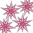 50pcs Pink Star Balloons Mylar, Pink Spike Explosion Star Foil Balloons Metallic, Pink Starburst Cone Point Star Balloons for Bachelorette, Baby Shower, Valentines Day, Birthaday, Wedding Decorations