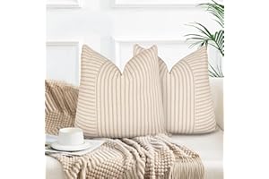 YCOLL Set di 2 Federe Cuscini Divano 40 x 40 Cuscini per Divano in Cotone e Lino Strisce Cuscino Decorativo Boho Copricuscino Divano Soggiorno Camera da Letto Copricuscino 40 x 40 Cachi