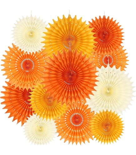 Herbst-Deko-Set Mit Papierfächern, Pompons, Laternen & Sternengirlande – Buntes DIY-Party-Dekor In Rot, Orange, Gelb