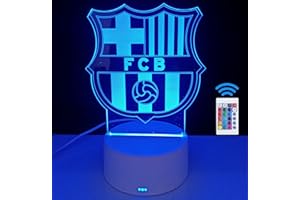 famvacor Lámpara Led Futbol 3D - Barcelona Regalos - Lámpara del Barcelona Regalos Padre Amigos Comunion Niño Adultos - Cosas de Futbol 16 colores - Mando a Distancia