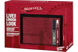 Rimmel London Cofanetto Live Your London Look, Pochette con Mascara Extra Super Lash 3D e Matita Occhi Scandal'Eyes Kohl Black Waterproof