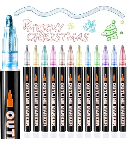 JusArt Pennarelli Acrilici Glitterati 32 Colori - Penne Metallizzate A Punta Fine 0,7 Mm Per Bambini E Adulti, Fai Da Te, Scrapbooking, Biglietti - 5