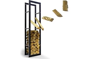 LAWA Living and Lifestyle Metall Kaminholzregal VERZINKT 40x25x150 Feuerholzregal innen Brennholzregal außen Kaminofenregal Wohnzimmer Kaminholzständer Holzlege Schwarz