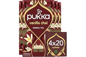 Pukka Herbs | Vanilla Chai Organic Herbal Tea Box | Energising Infusion With Cinnamon, Cardamom, Ginger, Fennel | Perfect For Vitality | Caffeine Free | 4 Packs | 80 Plant Based Biodegradable Tea Bags