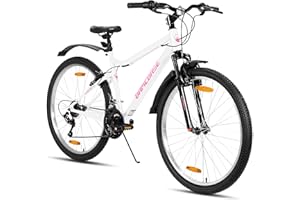 HH HILAND Hiland Bicicleta de Montaña Mujer 26", 18 Velocidades, Resistente, Cuadro de Acero al Carbono, Ciudad y Ocio, Frenos en V, Confortable - Color: Azul Claro/Morado/Blanco