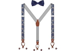 WANYING Hombre Tirantes Pajaritas Set 2 WAY TO WEAR 6 Cuero Ojal 3 Clips Y-forma 3.5cm Ancho Extendido Tirantes para Altura 160-200cm