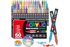 Laconile 60 sztuk Markery akrylowe, markery akrylowe do kolorowania dla dorosłych i dzieci, do kamienia, drewna, płótna, szkła, ceramiki, markery akrylowe wysokiej jakości z miękką końcówką 1-5 mm