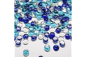 Hiziwimi 400Pcs Decorative Glass Pebbles, Sky Blue Cobalt Blue Transparent, 1800g Pack Size,17-20MM Round Flat Smooth Glass Gem Flat Stone Beads, Aquarium Garden Pot Deco, Craft Vase Stuffing
