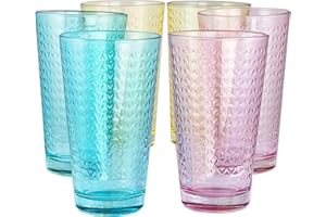 TREND FOR HOME Juego de 6 Vasos de Colores 360 ml para Caipirinha Long Drink Agua Copas Cocktail Vaso Smoothie Vaso para Batidos Smoothie Motivo Geométrico | Tressa