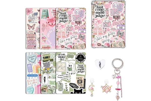 Set d’Accessoires Décoratifs pour Kindle Paperwhite 11e/12e Génération, 6 Cartes Papier Déco, 2 Bouchons Anti-Poussière USB-C avec Charms, Porte-Clés Pendentif Rose pour Liseuse Kindle, Cadeau Lecture