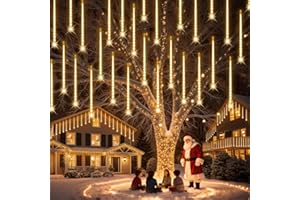 ‎PEMOTECH PEMOTech Weihnachtsbeleuchtung Außen,16 Röhren 15m 576 LEDs 40 CM eiszapfen lichterkette außen,Wasserdichte Fallende Regen Lichter für Weihnachten Weihnachtsbaum,Weihnachtsdeko Aussen,Warmweiß