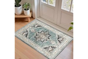 Taleta EMILY Washable Doormat Indoor Non-slip for Entryway Green Soft Entrance Carpets Inside Small Rugs Vintage Short Pile Floor Mats for Hallway Bedroom (Green, 50 x 80 cm)