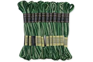 UMC STAG Pack of 12 Premium Variegated Embroidery Thread | 100% Egyptian Cotton Premium Skeins | Cross Stitch Embroidery Floss | Oeko TEX Certified Stranded Cotton | (Green Variegated 1236-B)