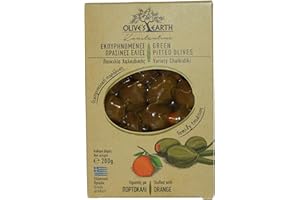 Olive's Earth Griechische Grüne Chalkidiki Oliven ohne Stein gefüllt mit Orange, 4er Pack x 200 g (Total: 800g)
