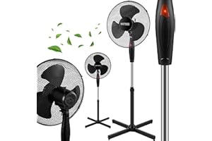 Echos® Standventilator Ø43cm kraftvoller Ventilator sehr leise energiesparend hoher Luftdurchsatz 3 Stufen Oszillationsfunktion 90° höhenverstellbar Bodenventilator mobiler Luftkühler Standlüfter