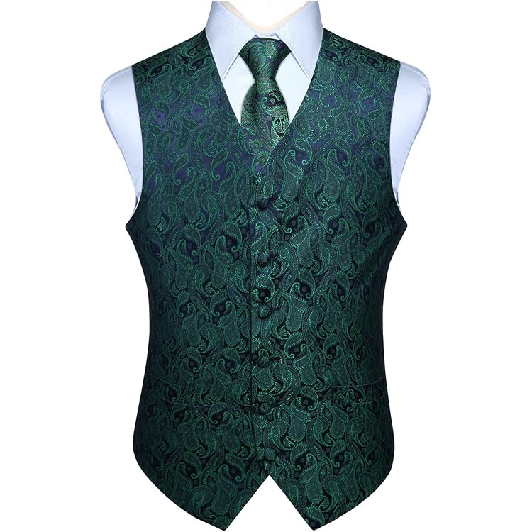 Oanviso Gilet Da Suit Da Uomo Classico Paisley Jacquard Panciotto Slim Fit Monopetto Gilet 3 Pezzi Gilet Set Gilet Da Abito Cravatta Papillon Fazzoletto Elegante Formale Gilet B Bianco S 114100197 - 6