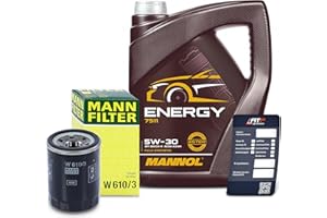 BESTPRICE Inspection Package Oil Change Filter Set 1 x Mann Filter Oil Filter, 1 x Mannol Engine Oil 5W-30 Energy 5 L 1 x Mannol Oil Change Trailer