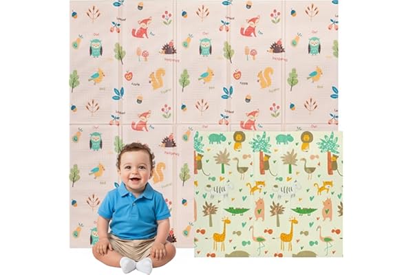 Edibaby, Alfombra Bebe, 200 x 180 cm, 1 ó 1.5 cm Grosor, Diseño Infantil, Acolchada de XPE, Reversible y Plegable, Tapete Actividades, Colchoneta para Niños (Native Edition, Grosor - 1 cm)