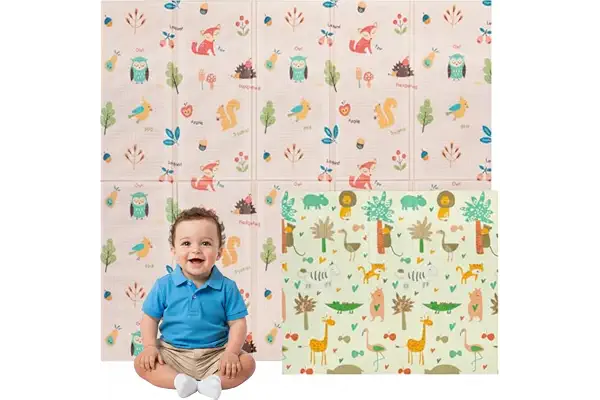 Edibaby, Alfombra Bebé Acolchada Plegable, Diseño Infantil, Colchoneta para Juegos sobre el Suelo, Reversible, XPE, Tapete Baby Play Mat (Native | 200x180 | 1 cm)