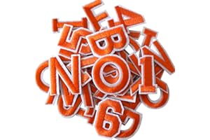 GUYI GYGYL 72 toppe termoadesive con lettere e numeri, toppe arancioni ricamate all'alfabeto dalla A alla Z, numeri 0 al 9, per vestiti, cappelli, calzini, jeans, accessori fai da te