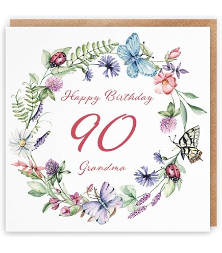 Geburtstagskarte Zum 90. Für Oma – Mit Schmetterlingen, Blumen & Goldfolie, 23x15,6 Cm, Inkl. Umschlag, Made In UK