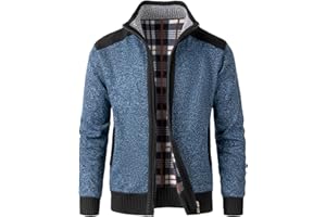 KTWOLEN Mens Knitted Cardigan Full Zip Sweater Stand Collar Fleece Lined Sweater Jumper Long Sleeve Casual Thick Warm Winter Coat for Men