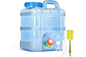 RUYI Bidon d'eau avec robinet et couvercle à visser, sans BPA, réservoir d'eau potable, portable avec poignée, pour caravane, pique-nique, randonnée, bleu transparent