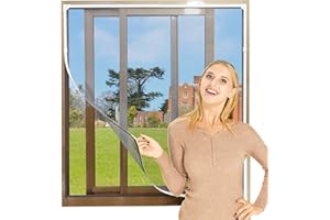 NeatiEase Adjustable DIY Magnetic Fly Screen Window Max 60x 80 cm with Full Frame Magnetic Strip Easy Installation Fits Any Size Smaller Insect Mesh Mosquito Net for Windows (White Frame Grey Net)