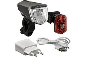 Büchel światło rowerowe – Vail + tylne światło akumulatorowe I dopuszczone do ruchu drogowego (obowiązują przepisy lokalne) I 80 Lux światło rowerowe do ładowania wraz z ładowarką I oświetlenie