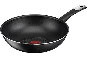Tefal C38819 Hard Titanium Essential Wok Padella 28 cm | Rivestimento antiaderente con particelle di titanio | Indicatore di temperatura del segnale termico | Lavabile in lavastoviglie | Made in
