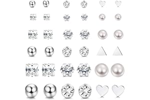 Milacolato 18 paia Acciaio Inossidabile Orecchini Set Donna con Tondo CZ Chiaro Piercing Trago Orecchio Cartilagine