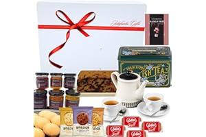 JOLAFUNBS Afternoon Tea Hamper Gift, 40 Afternoon English Tea Bags, 8x2 Border Biscuits 2x Lotus Biscoff Biscuit, Fruit Cake, Jam Portions &Greeting Card, Valentine, Birthday Hampers For Women Food Gifts
