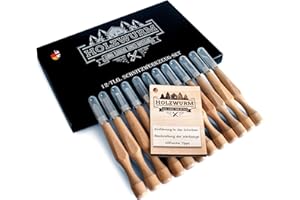 HOLZWURM Set di utensili per intaglio del legno - 12 pezzi Set di coltelli per intaglio SK7 per legno, verdura e frutta